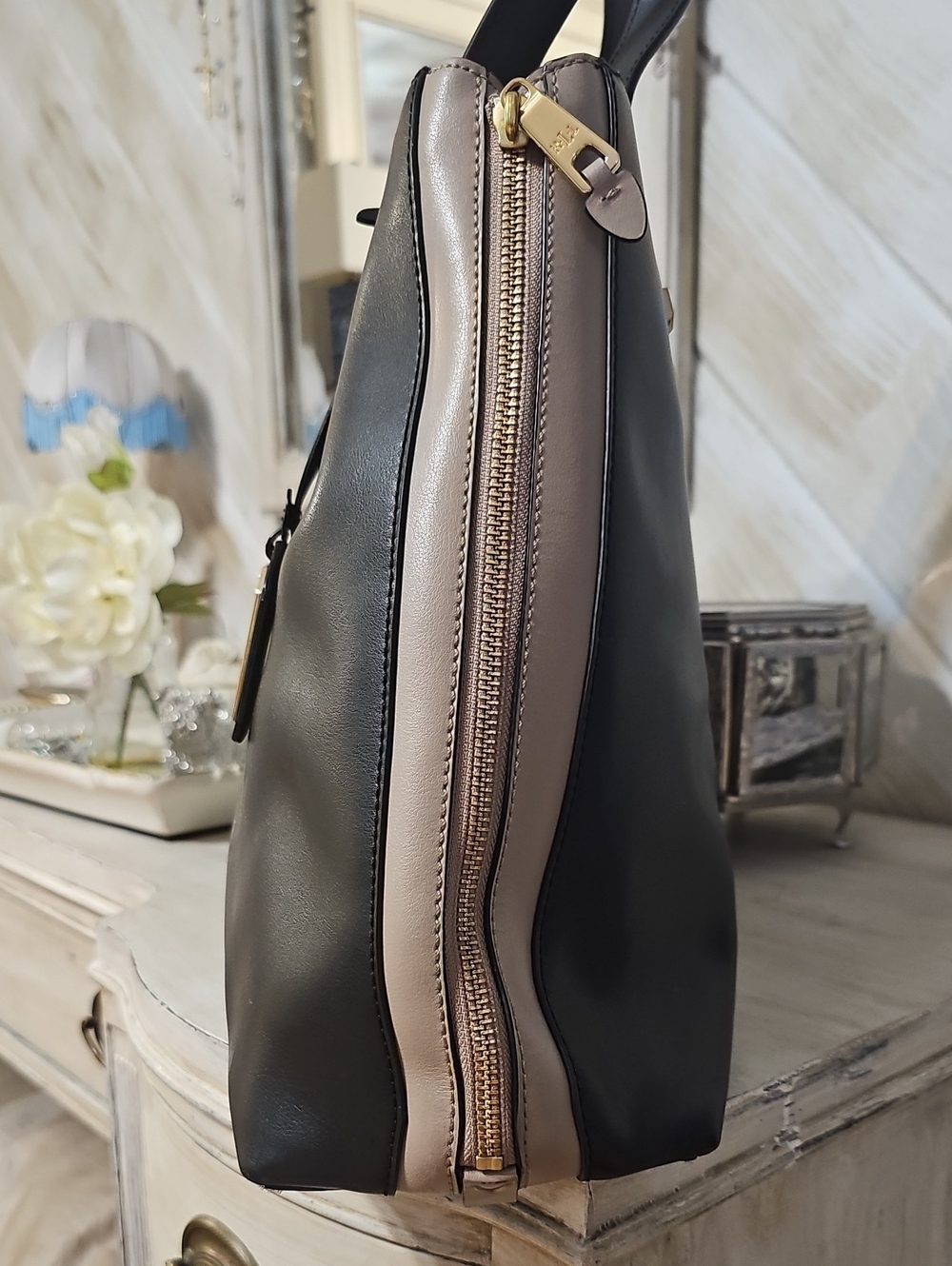 Ralph Lauren Guilford Tote Bag Black And Taupe - Picture 3 of 11